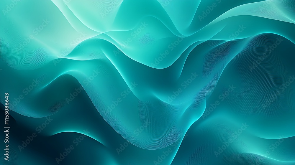 Obraz premium Fluid Teal Abstract Digital Painting: Subtly Shifting Waves. AI Generated
