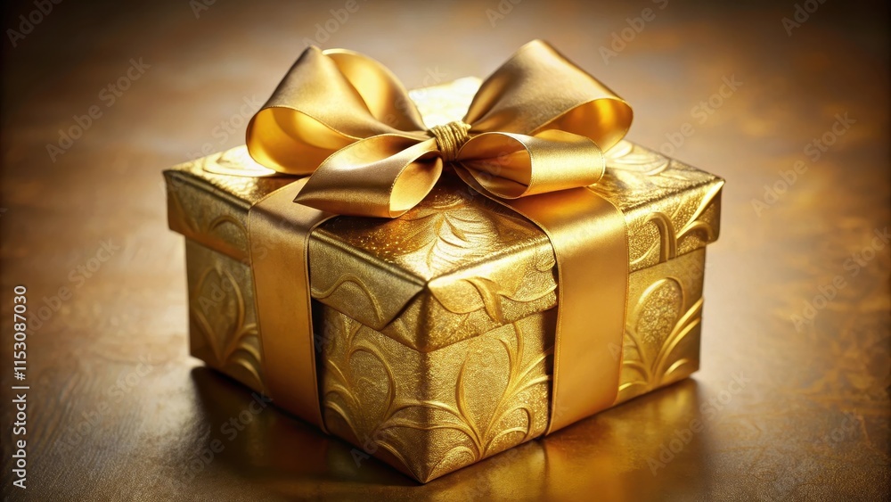 Fototapeta premium Luxurious gift wrapped in gold foil with a ornate golden box, packaging, luxury, packaging