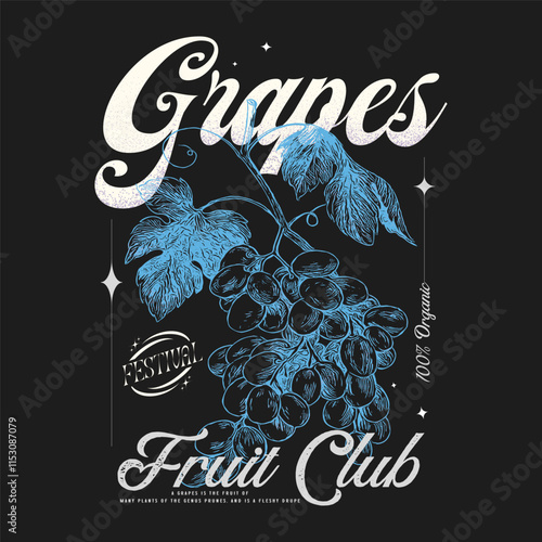 Grapes doted Line vector drawn sketch t shirt print design for fashion, College typography grapes slogan text print artwork, Organic fruit illustration of grapes, Typography posters design, t-shirt
