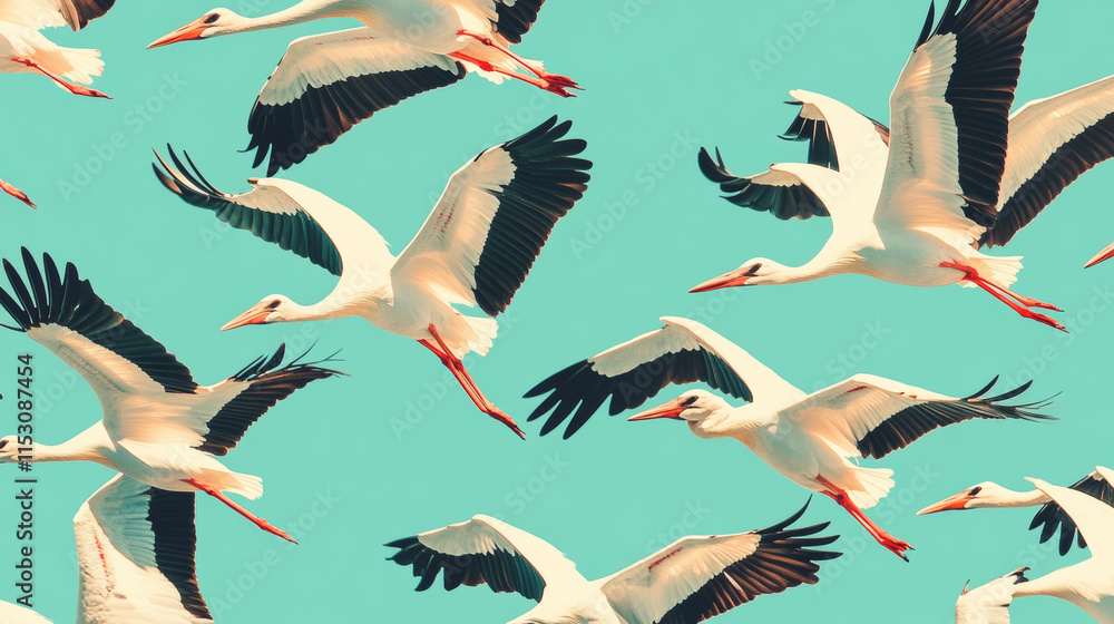 Fototapeta premium Vector seamless pattern of stork. The texture of the storks arranged in a random order