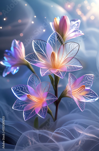 A beautiful spectrum of Alstroemerias flowers with delicate, translucent petals illuminated by soft light. Created with generative AI