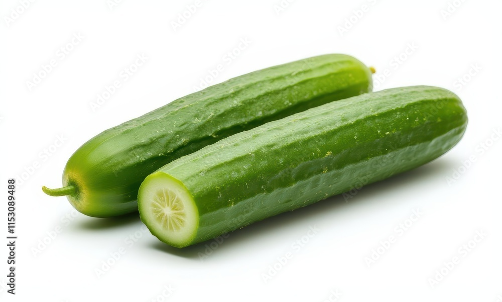 Fresh green cucumbers on white backdrop Fresh green cucumbers on white backdrop