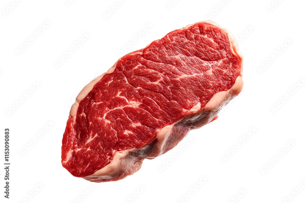 Closeup pork tenderloin steak showcasing marbled texture isolated on white background, emphasizing freshness and quality. Closeup pork tenderloin steak showcasing marbled texture isolated on white background, emphasizing freshness and quality.