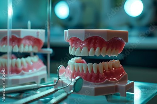 Dental Models Displayed With Dental Instruments photo