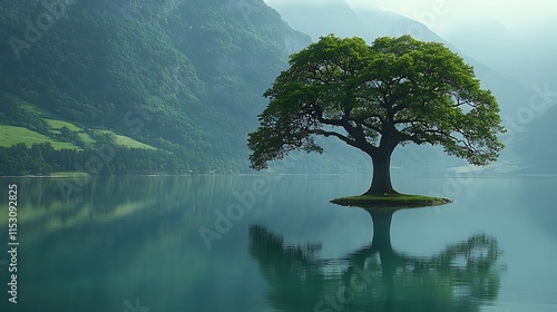 Serene Mountain Lake with Tree Reflection1 photo