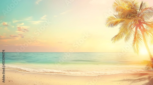 Serene Sunset Beach Tropical Ocean Palm Tree Sandy Shore