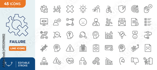Fail or failure line editable icon set. Failure icon set