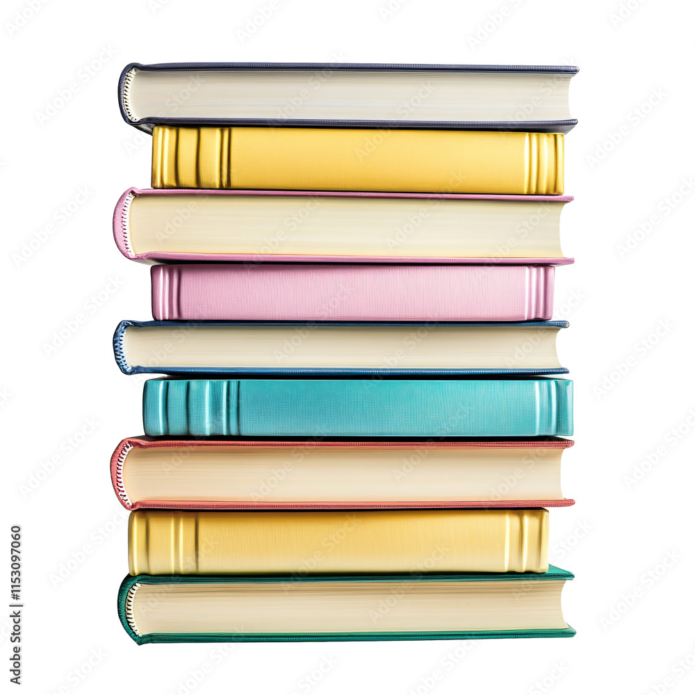 Stack of colorful books isolated on transparent background, education and reading. Stack of colorful books isolated on transparent background, education and reading.