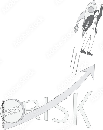 High risk high return stock market illustration, financial investment strategy, investment high risk high expected return illustration, businessman drops a weight to launch a rocket using a seesaw