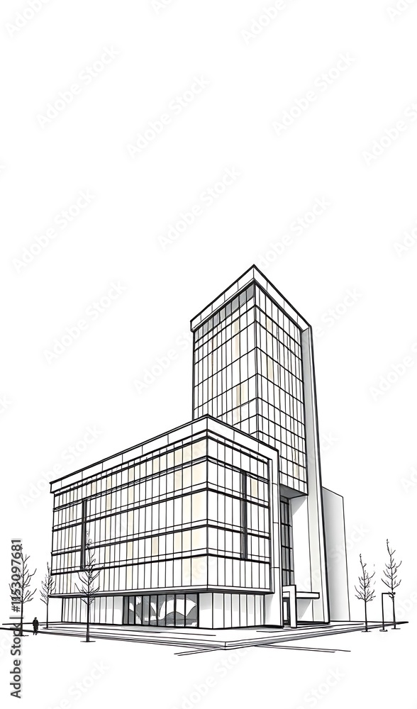 Elegant Modern Building Sketch: Architectural Illustration. AI Generated Elegant Modern Building Sketch: Architectural Illustration. AI Generated