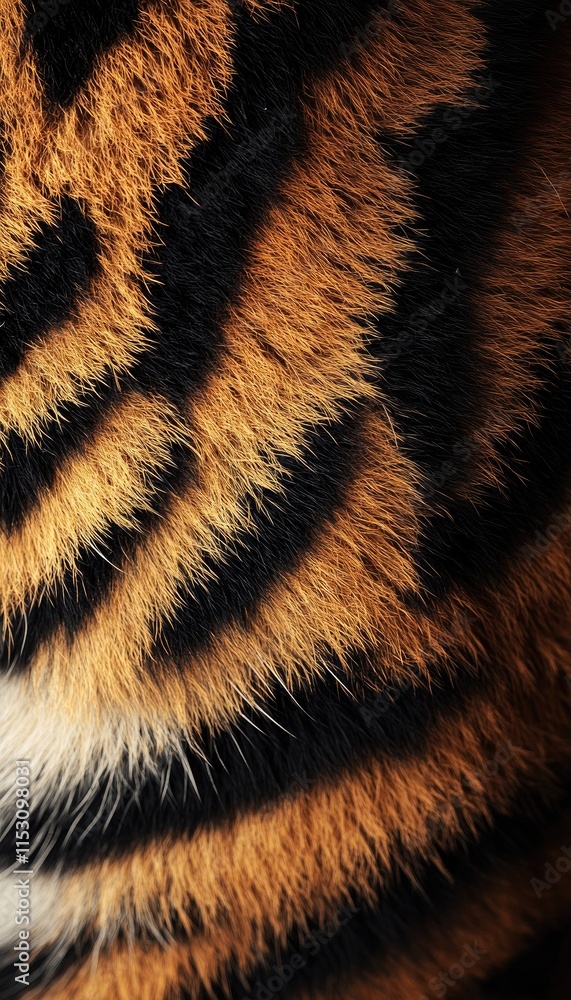 Close-up of a tiger's fur showcasing its distinctive stripes and color patterns. Close-up of a tiger's fur showcasing its distinctive stripes and color patterns.