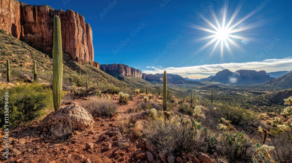 Arizona Desert Trail Scenic Vista with Cacti Arizona Desert Trail Scenic Vista with Cacti