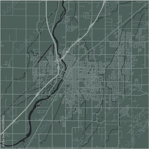 Map of Idaho Falls in Idaho in a smooth dark style. Contains layered vector with roads water, parks, etc.