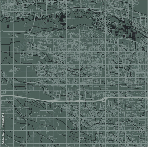 Map of Meridian in Idaho in a smooth dark style. Contains layered vector with roads water, parks, etc.