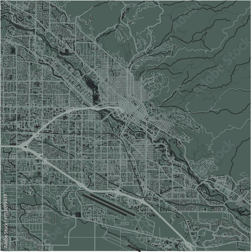 Map of Boise in Idaho in a smooth dark style. Contains layered vector with roads water, parks, etc.