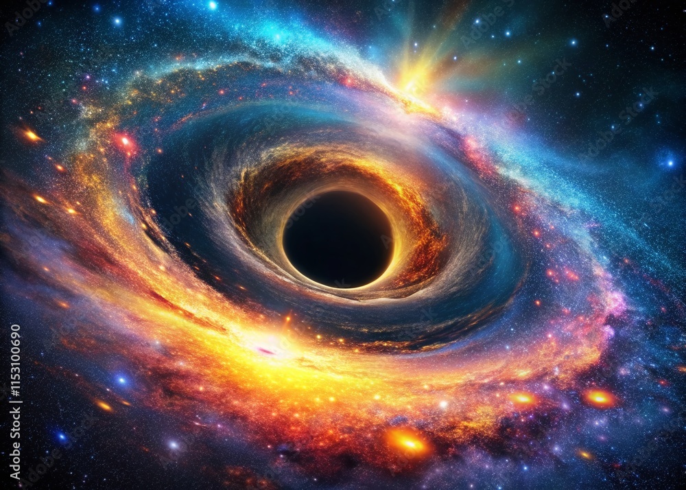 Drone View of Simulated Black Hole at Galactic Center, Cosmic Dust and Nebulae Drone View of Simulated Black Hole at Galactic Center, Cosmic Dust and Nebulae