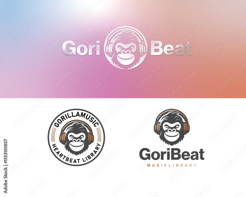 Fototapeta premium Creative unique Gorilla stereo music studio logo for business company 