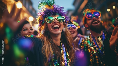 Joyful Revelers at a Festive Parade