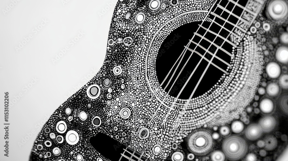 Obraz premium Guitarist from particles. Guitar player consists of circles and points. Vector illustration