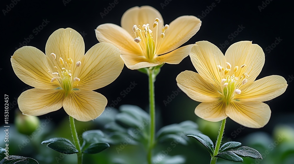 Fototapeta premium Three Pale Yellow Flowers Close Up