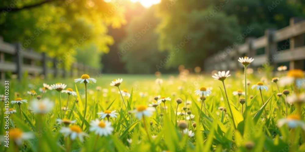 Golden Hour Meadow Delicate Daisies Basking in the Warmth of the Setting Sun, a Pastoral Scene of Tranquil Beauty Golden Hour Meadow Delicate Daisies Basking in the Warmth of the Setting Sun, a Pastoral Scene of Tranquil Beauty