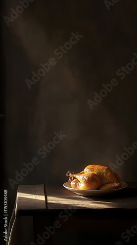 Roasted Chicken Photo: Goldenly Brown, Warmly Lit. AI Generated photo