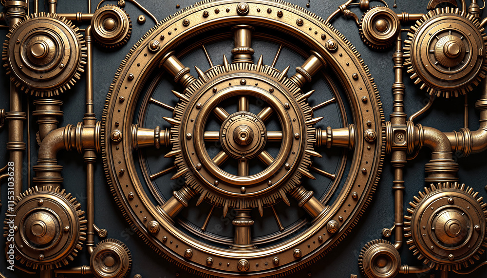 Steampunk background with brass gears and pipes in warm tones Steampunk background with brass gears and pipes in warm tones