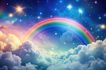 Ingelijste posters Regenboog Abstracte regenboogwolken met sterretjes  © ChannelPIC