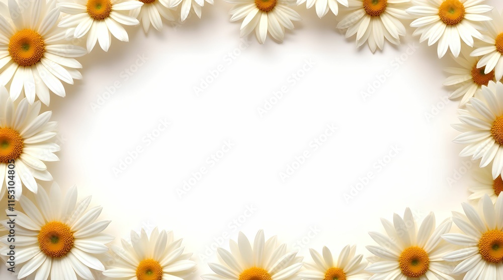 Banner of daisy petals and flowers on white background Banner of daisy petals and flowers on white background