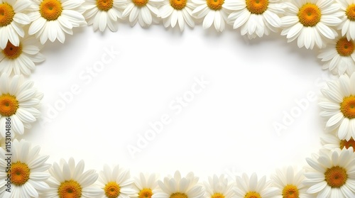 Banner of daisy petals and flowers on white background