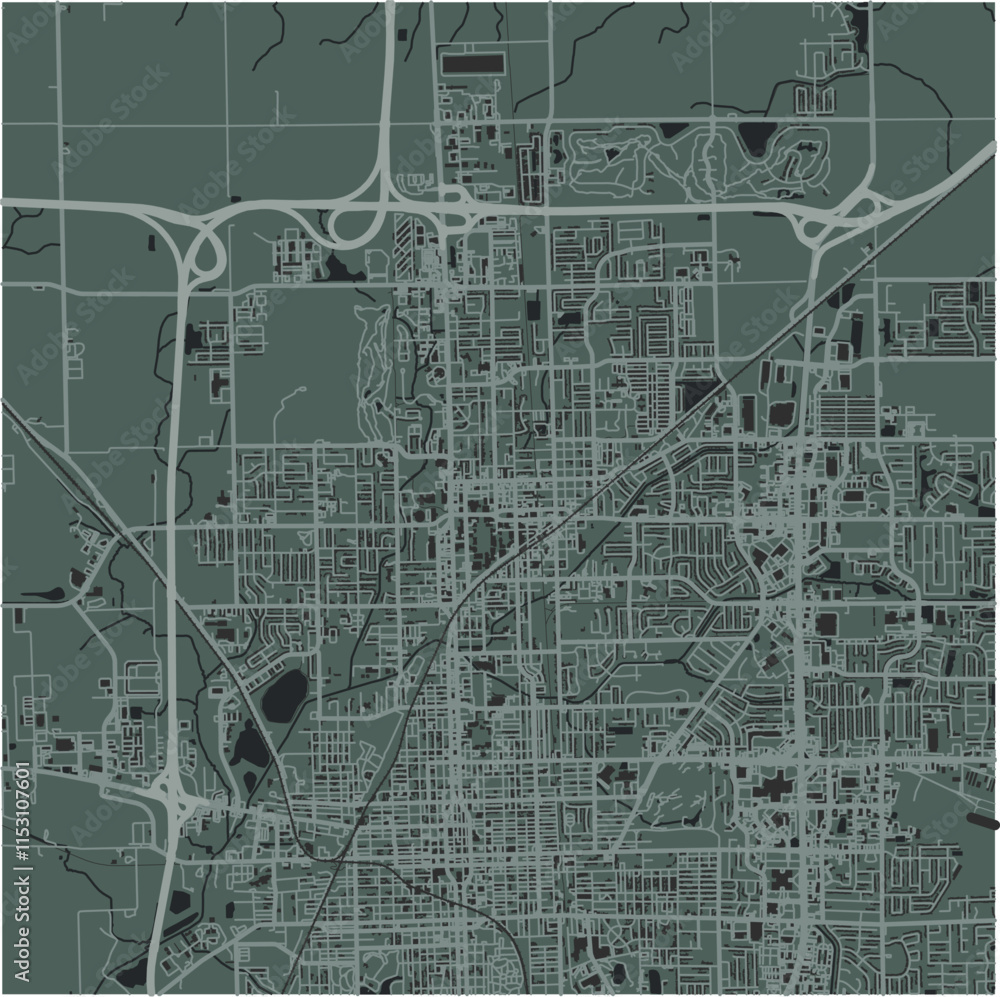 Fototapeta premium Map of Normal in Illinois in a smooth dark style. Contains layered vector with roads water, parks, etc.