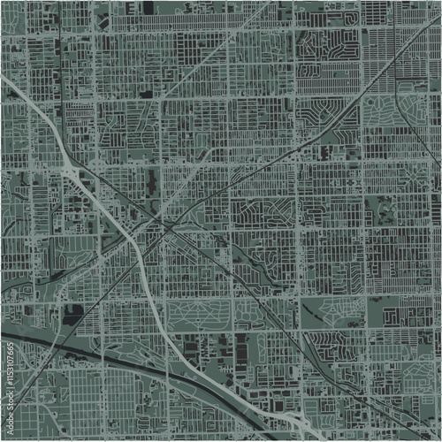 Map of Oak Lawn in Illinois in a smooth dark style. Contains layered vector with roads water, parks, etc.