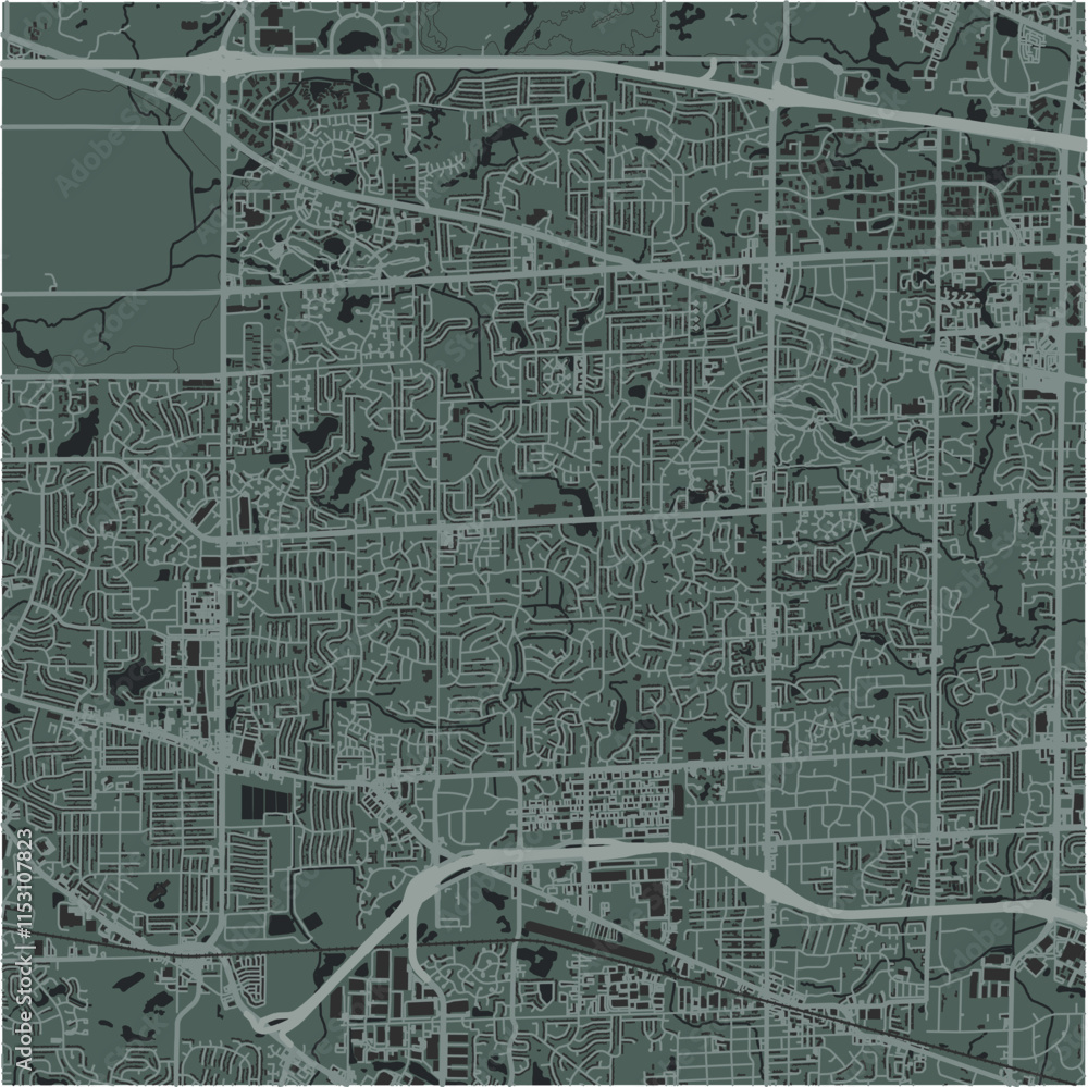 Map of Schaumburg in Illinois in a smooth dark style. Contains layered vector with roads water, parks, etc. Map of Schaumburg in Illinois in a smooth dark style. Contains layered vector with roads water, parks, etc.