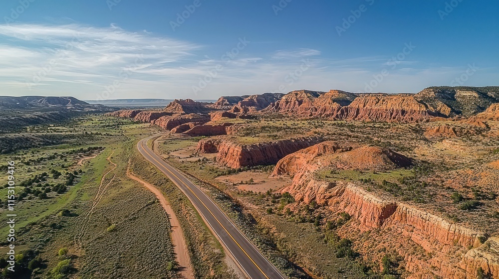 Highway Winding Through Red Rock Canyon Landscape Highway Winding Through Red Rock Canyon Landscape