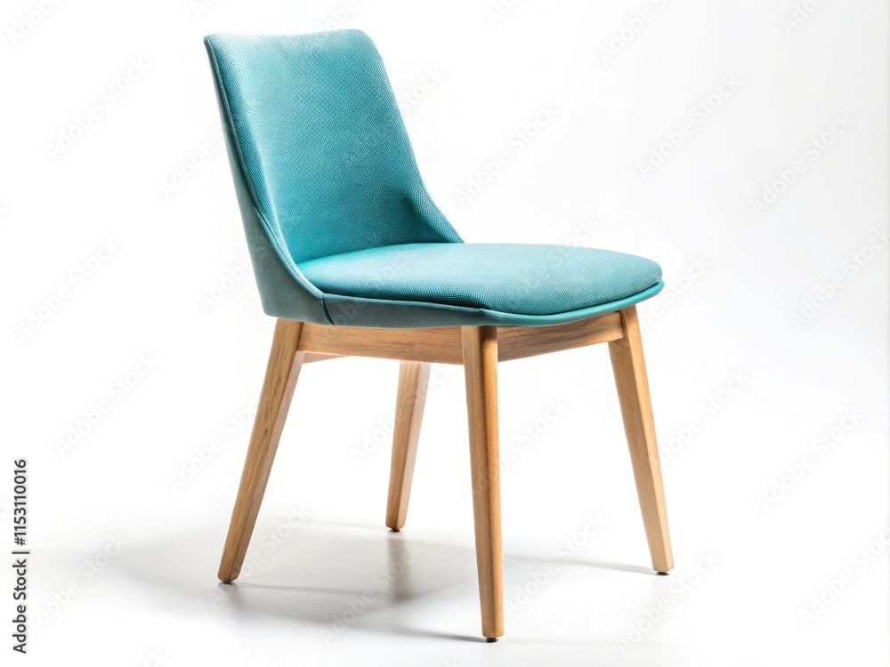 Panoramic view of a minimalist Scandinavian chair; cushioned seat, stark white background. Panoramic view of a minimalist Scandinavian chair; cushioned seat, stark white background.