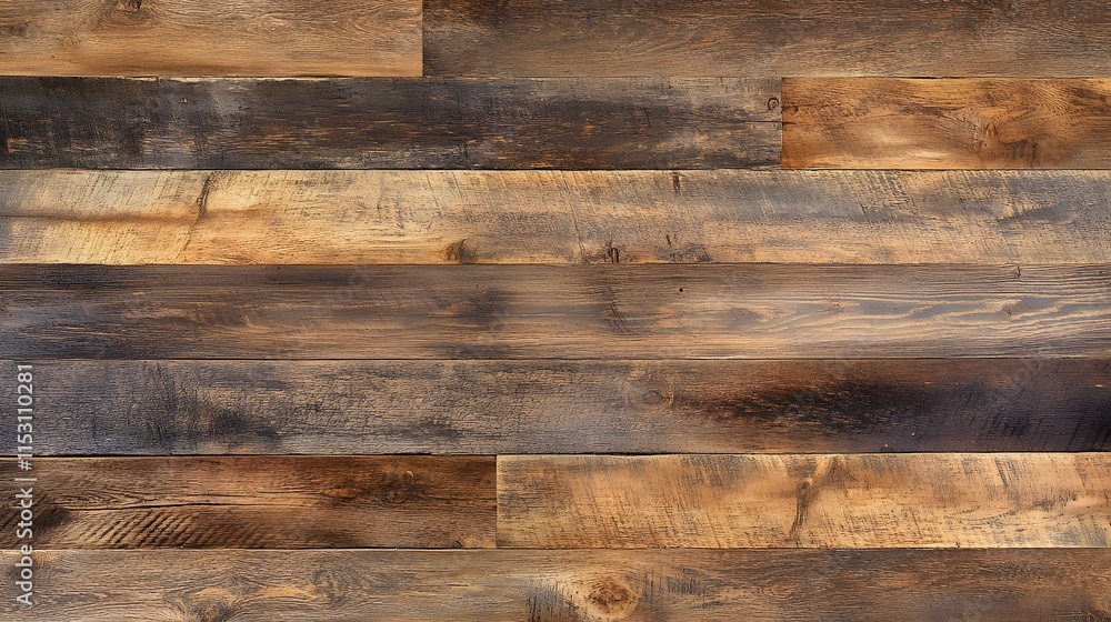 Old wooden floor with textured planks and natural grain pattern in brown and dark oak tones Old wooden floor with textured planks and natural grain pattern in brown and dark oak tones