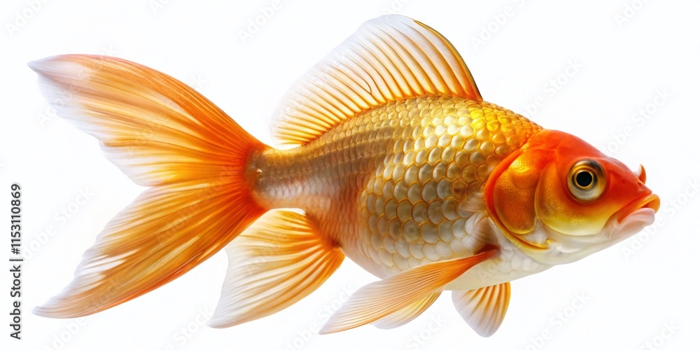 Elegant Oranda Goldfish on White - Stunning Aquatic Stock Photo Elegant Oranda Goldfish on White - Stunning Aquatic Stock Photo