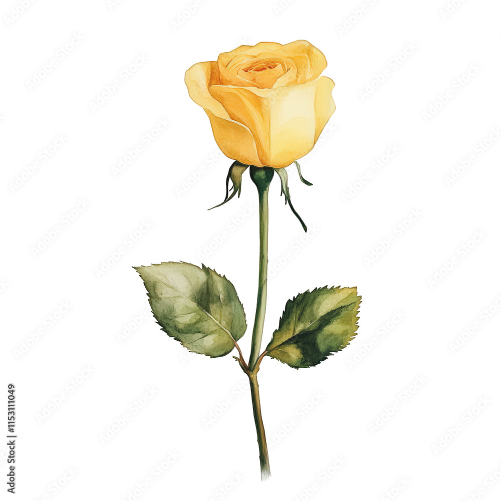 Fototapeta premium A Single Yellow Rose Isolated On Black Background, on transparent background