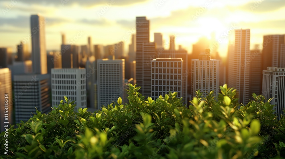 Blending Ancient and Modern Elements in a Majestic Cityscape at Sunset with Lush Greenery in the Foreground Reflecting Urban Life Blending Ancient and Modern Elements in a Majestic Cityscape at Sunset with Lush Greenery in the Foreground Reflecting Urban Life