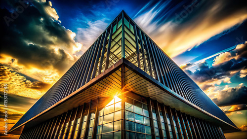 striking architectural silhouette under dramatic sky, showcasing precision angles and high impact HDR photography. vibrant colors and dynamic clouds enhance visual appeal photo