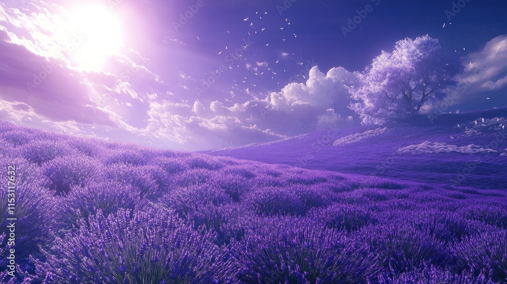 A serene lavender field under a vibrant sky, evoking tranquility and natural beauty. A serene lavender field under a vibrant sky, evoking tranquility and natural beauty.