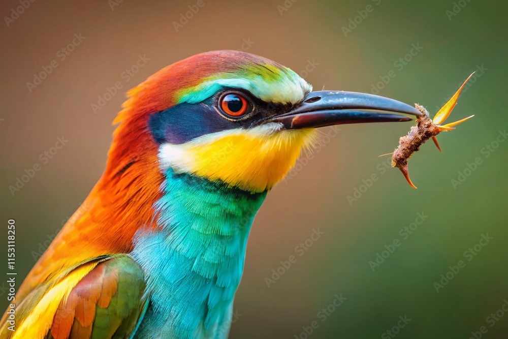 Fototapeta premium European Bee-eater Bird Catching Bee - Vibrant Wildlife Photography
