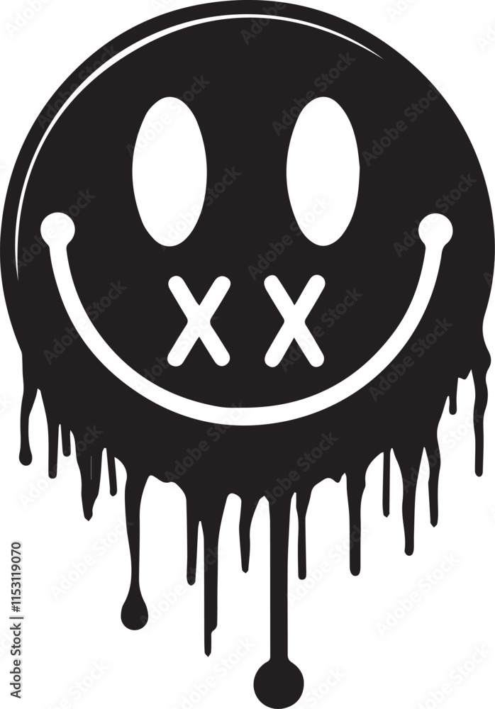 Dripping Black Smiley Face with X's for a Bold Graphic Design Dripping Black Smiley Face with X's for a Bold Graphic Design