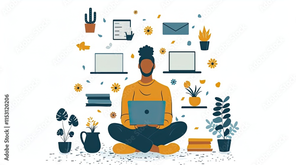 Obraz premium A person juggling various tasks on their devices