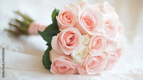 Single Pink Rose Bouquet in Soft Focus with Pastel Background and Warm Lighting photo