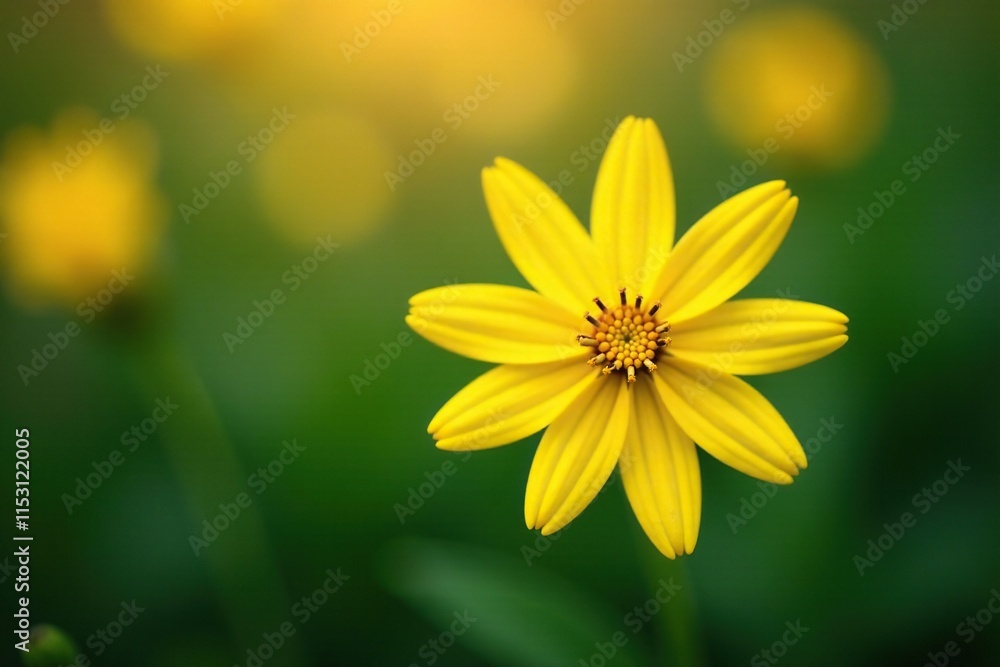 Obraz premium Star-shaped yellow flower blooming in the garden, pollen, nature, selective focus