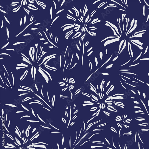 Blue Botanical Floral Seamless Pattern Design