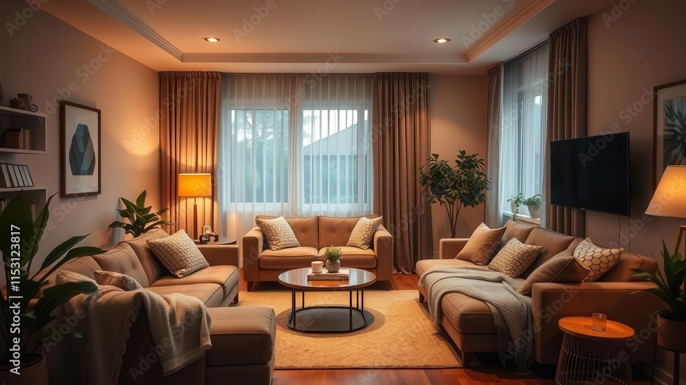 Cozy living room with warm, soft lighting for ultimate comfort, soft, indoors Cozy living room with warm, soft lighting for ultimate comfort, soft, indoors