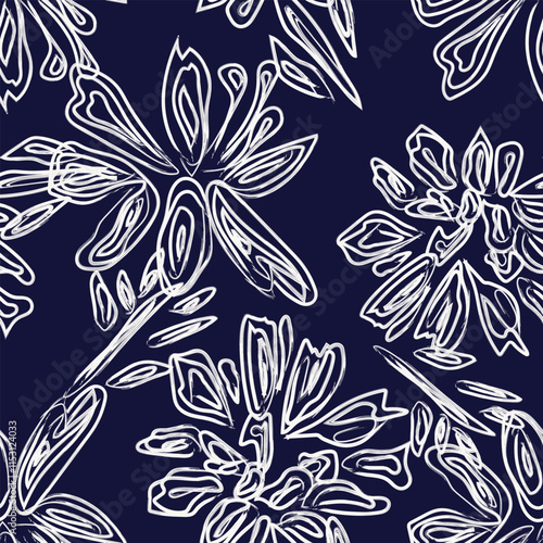 Monochrome Abstract Line Floral Seamless Pattern Design