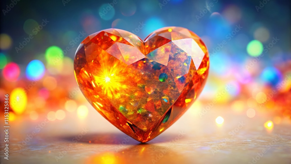 Fiery Opal Heart: Stunning Bokeh Stock Photo, White Background Fiery Opal Heart: Stunning Bokeh Stock Photo, White Background